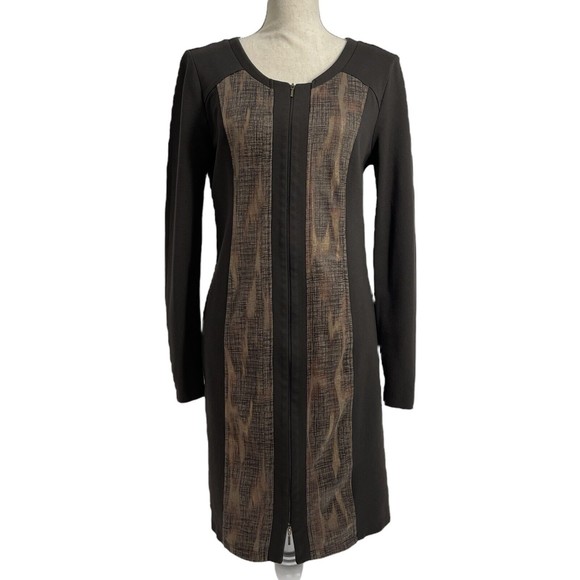 Tribal Womens Long Sleeve Zip Up Bronze Metallic Brown Midi Sheath Dress Size 8 - Picture 1 of 10